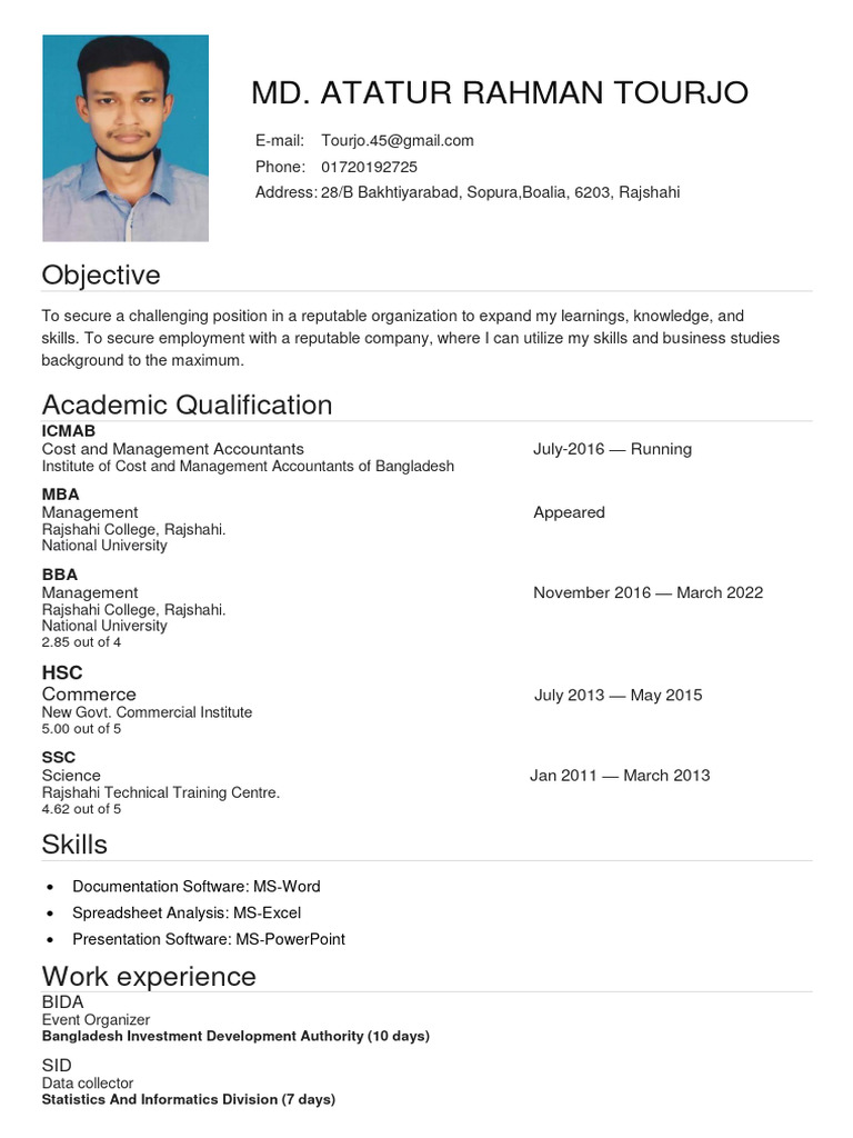 UpdatedCVTurjo 2024 PDF Bangladesh