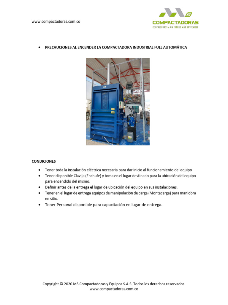 Guía de Uso de Compactadora Industrial | PDF | Bienes manufacturados