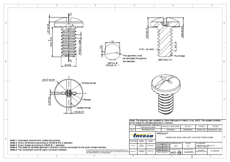 Technical Drawing for Pan Head Screw | PDF | Screw | Secondary Sector ...