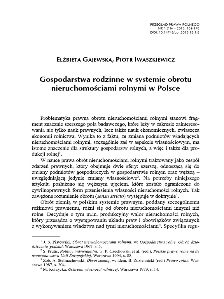 Gospodarstwa Rodzinne W Systemie Obrotu Nieruchomościami Rolnymi W ...