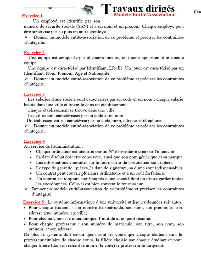 Modèles E/A et contraintes d'intégrité | PDF | Bases de données ...