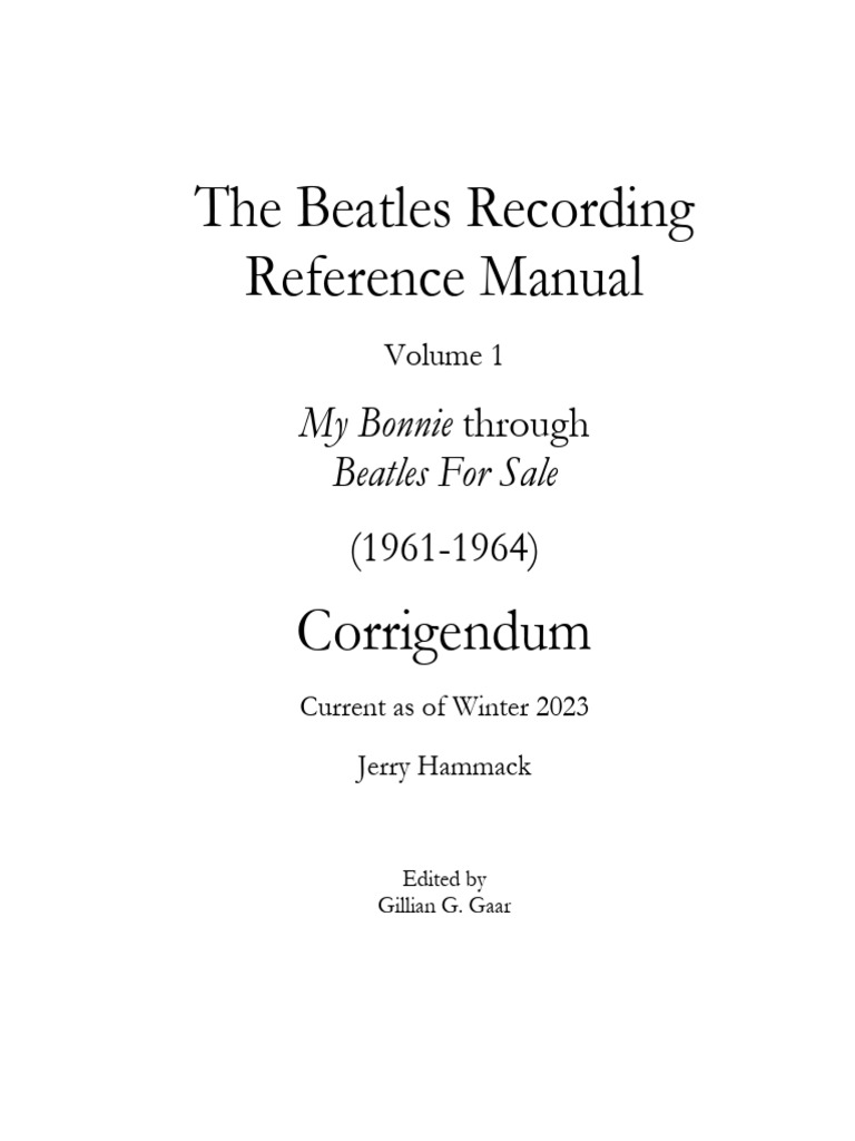 Beatles Recording Techniques Volume 1 PDF Martin Paul Mc