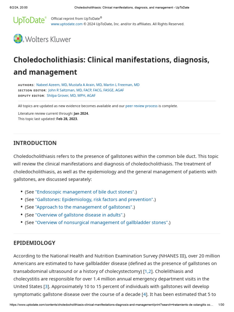 Choledocholithiasis - Clinical Manifestations, Diagnosis, and ...