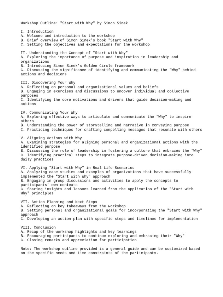 Start With Why - Workshop Outline | PDF