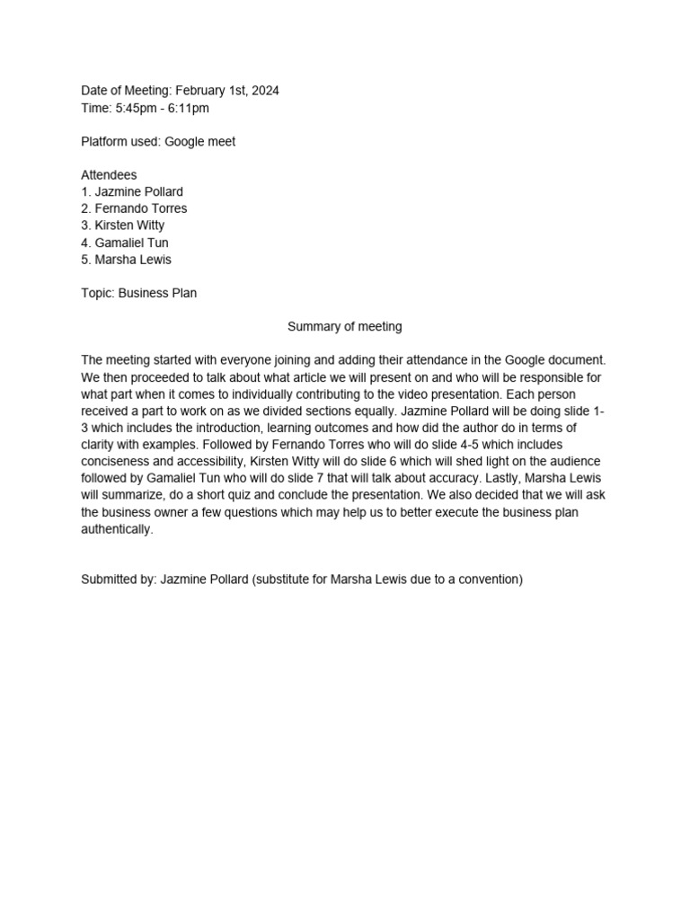 Meeting Report Examples