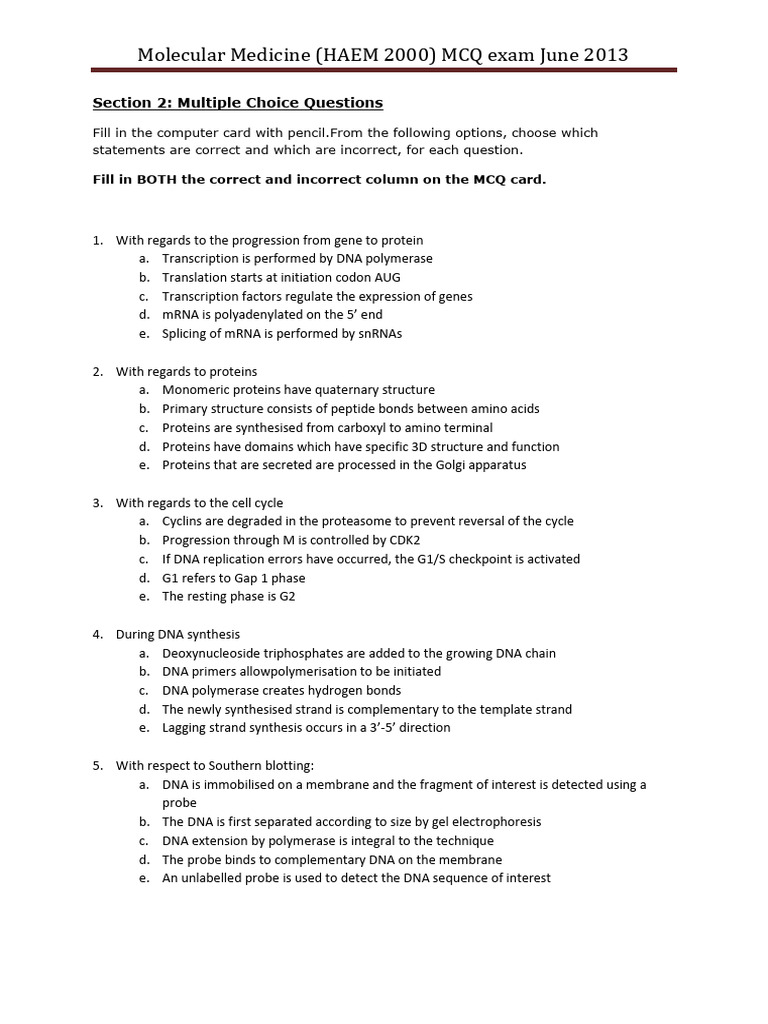 Haem2000 Block 2 Test 2013 MCQ PDF Disorder Gene