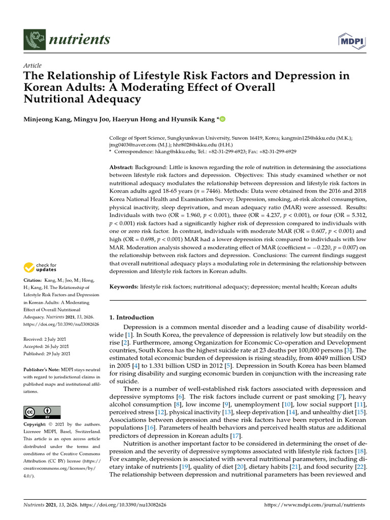 The Relationship of Lifestyle Risk Factors and Depression in | PDF ...