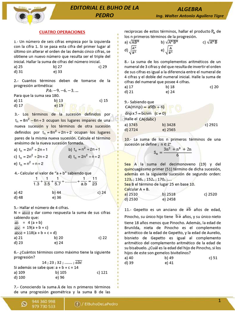Aptitud Matematica Pdf Versión 1 Pdf Análisis Matemático Notación