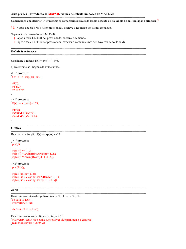 Aula Prática - Introdução Ao MuPAD | PDF | Equações | Matemática aplicada
