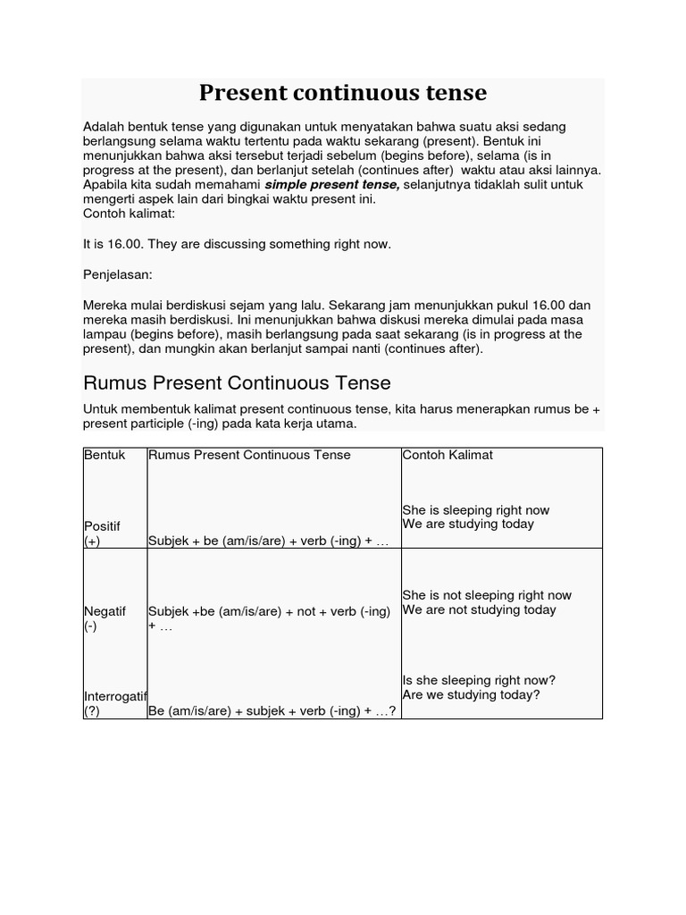 Present Continuous Tense | PDF