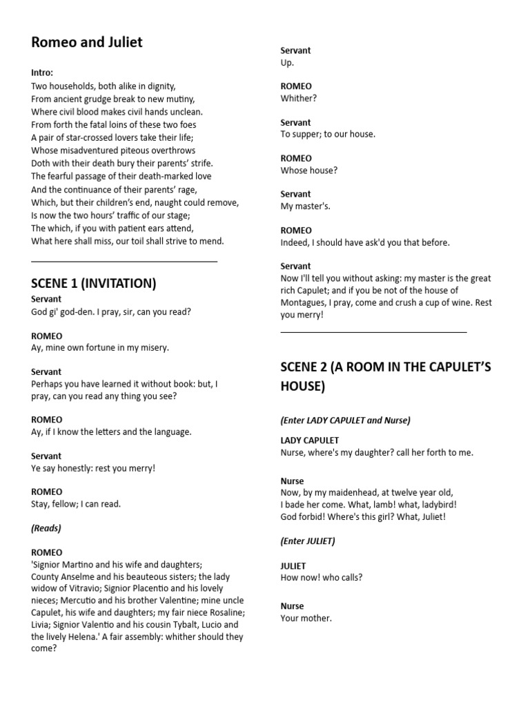 Script Romeo and Juliet PDF Characters In Romeo And Juliet Romeo And Juliet