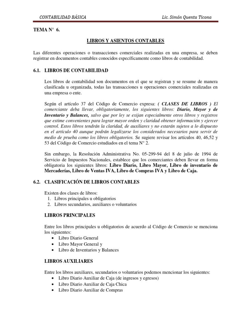 Libros y Asientos Contables Básicos | PDF | Contabilidad | Impuesto al ...