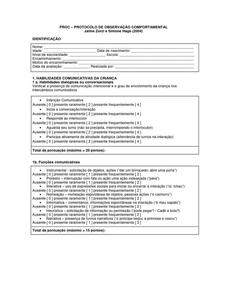 Protocolo de Observação Comportamental | PDF | Comunicação | Linguística