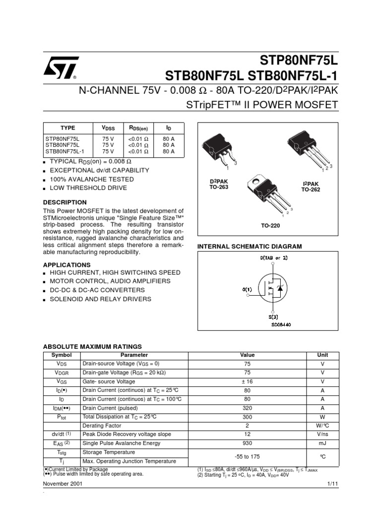 STP80NF75L STB80NF75L STB80NF75L-1: N-CHANNEL 75V - 0.008 - 80A TO-220 ...