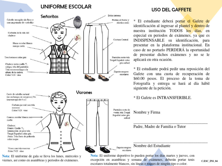 C.ESC_INS_04_Uniforme Escolar y uso del gaffet | PDF