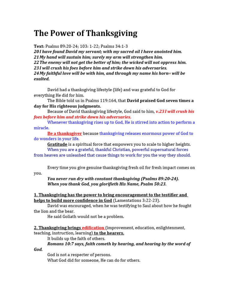The Power of Thanksgiving Explained | PDF | David | Jesus