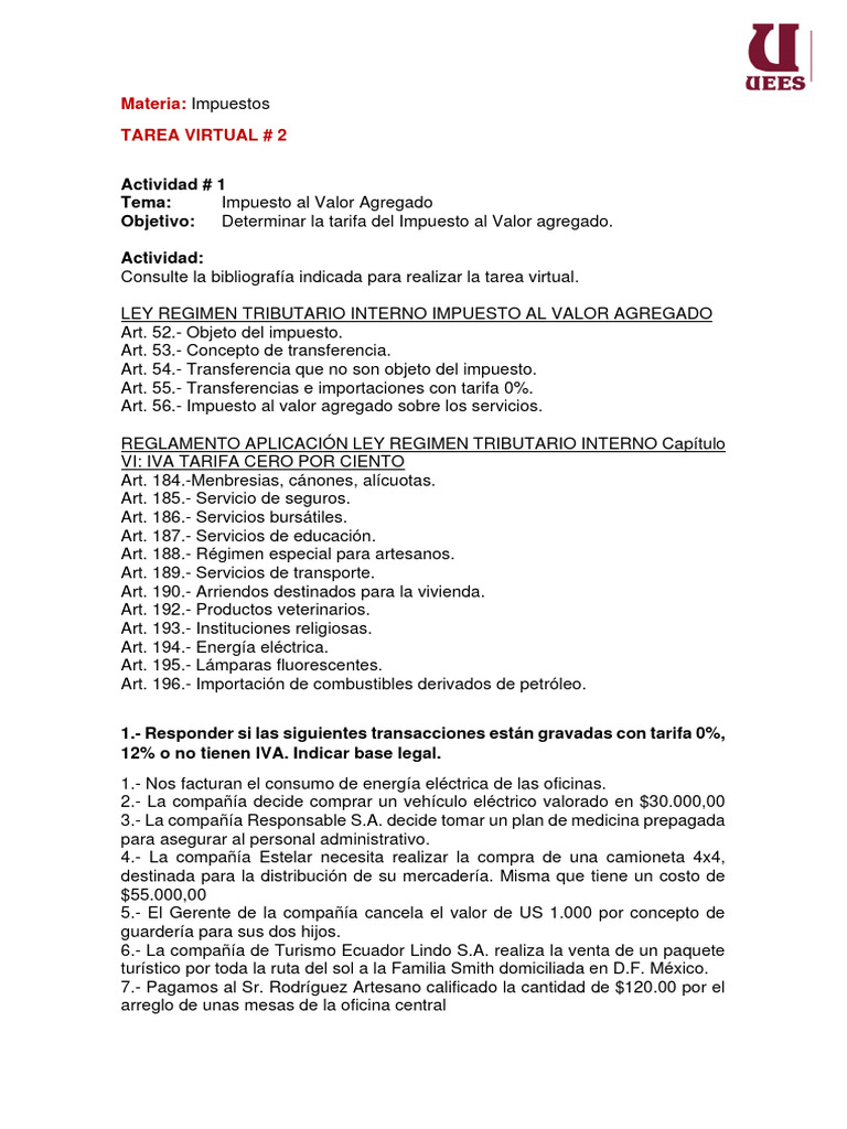 02 - Tarea Virtual | PDF | Impuestos | Impuesto al valor agregado