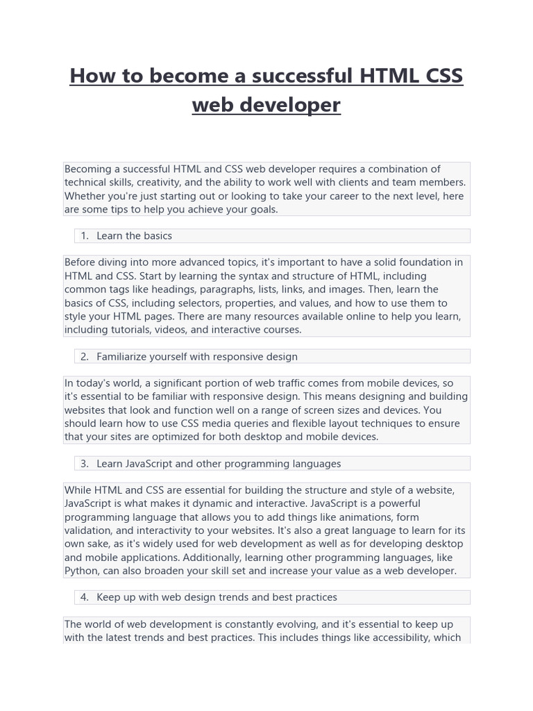 How To Become A Successful HTML CSS Web Developer | PDF | World Wide ...