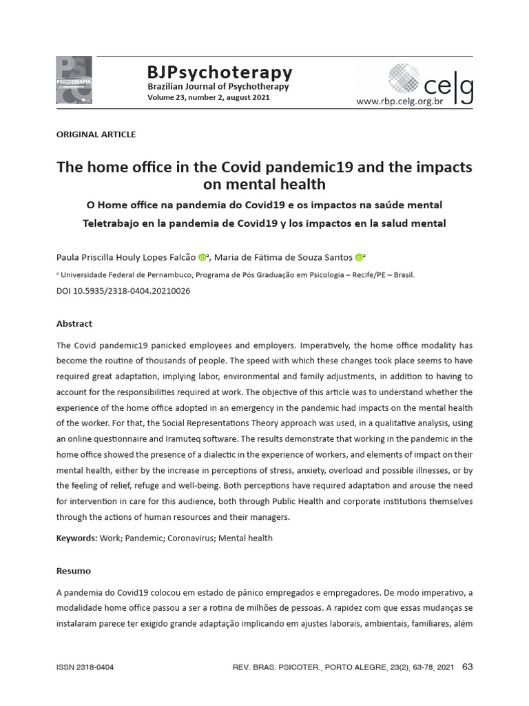 Home Office's Mental Health Impact in COVID | PDF | Psychology ...