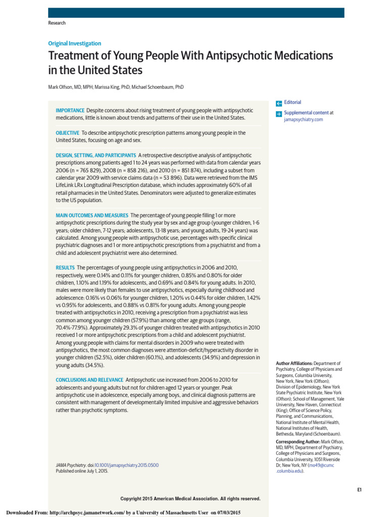 Treatment of Young People With Antipsychotic Medications in The United ...