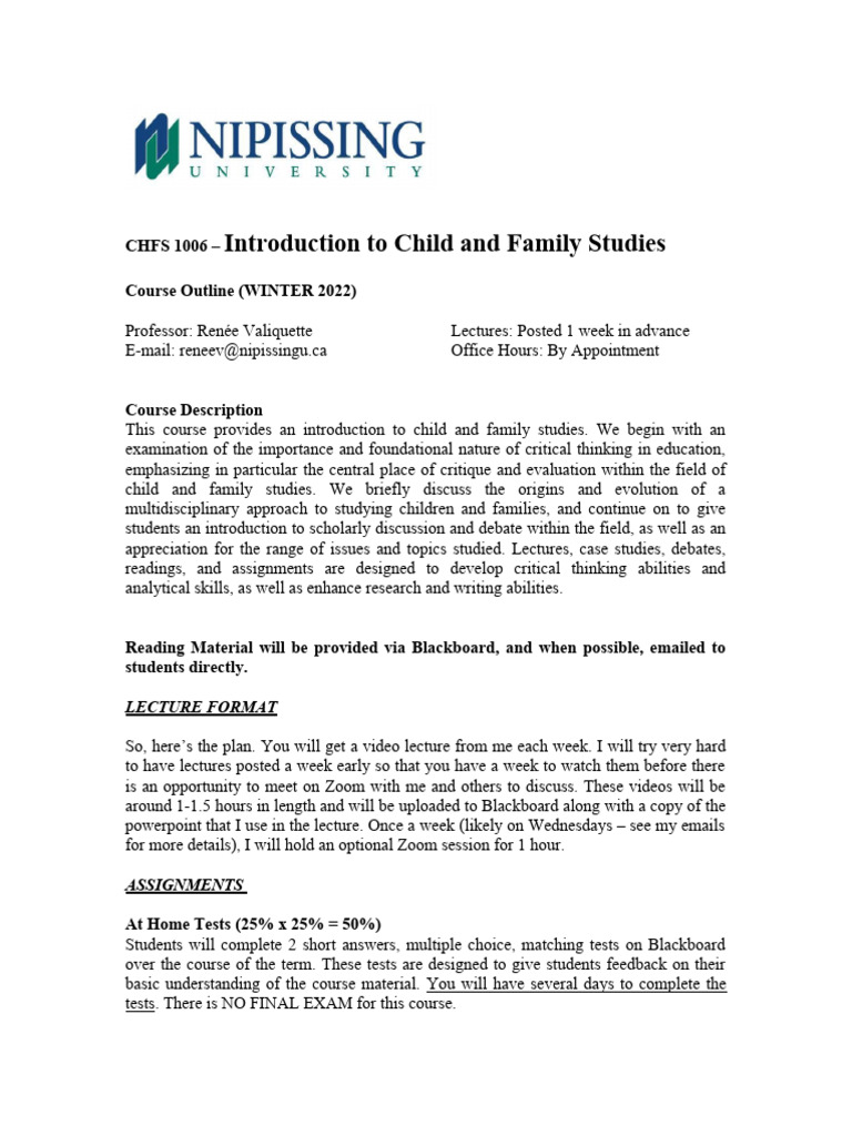 1 - CHFS 1006 Winter 2022 Syllabus FINAL | PDF | Plagiarism
