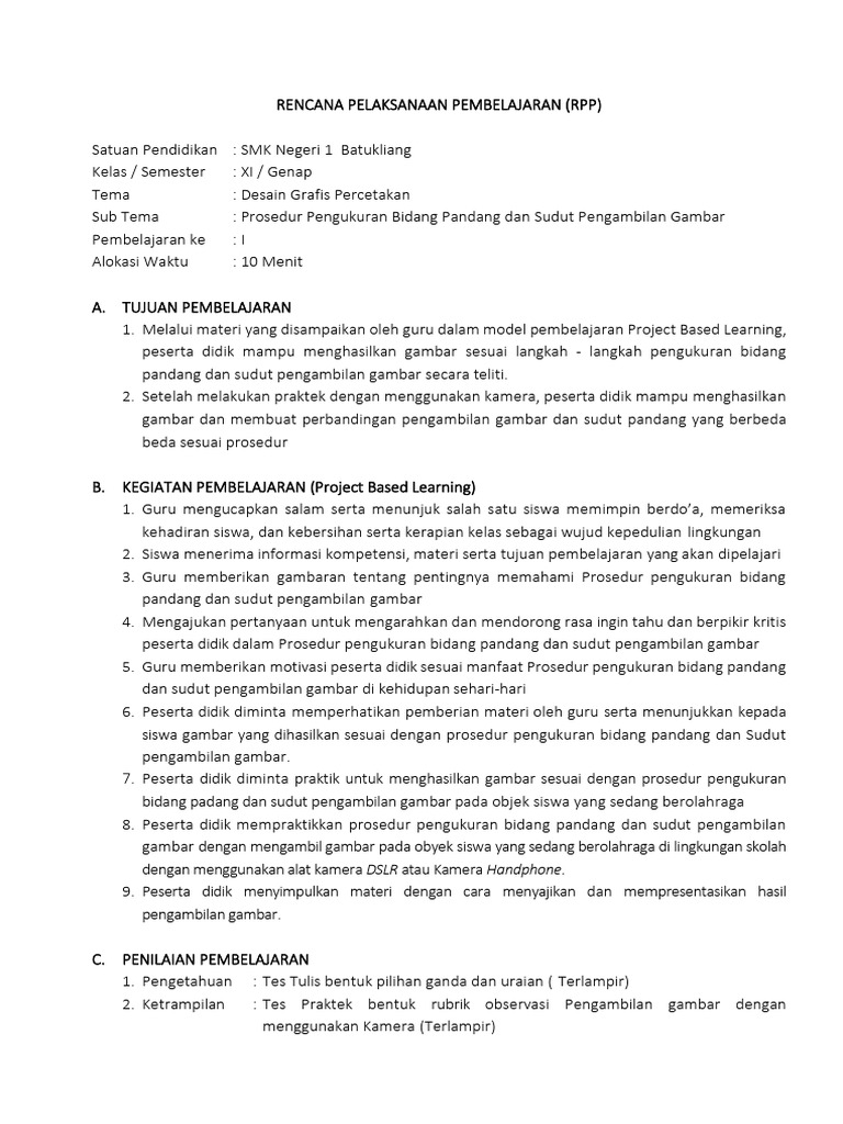 RPP Desain Grafis Percetakan Kelas Xi Genap | PDF