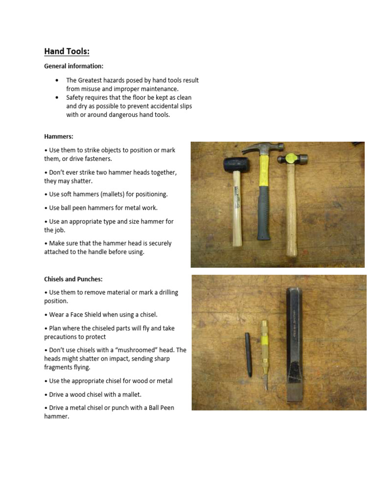 Hand Tool Safety and Usage Guide | PDF | Drill | Sheet Metal