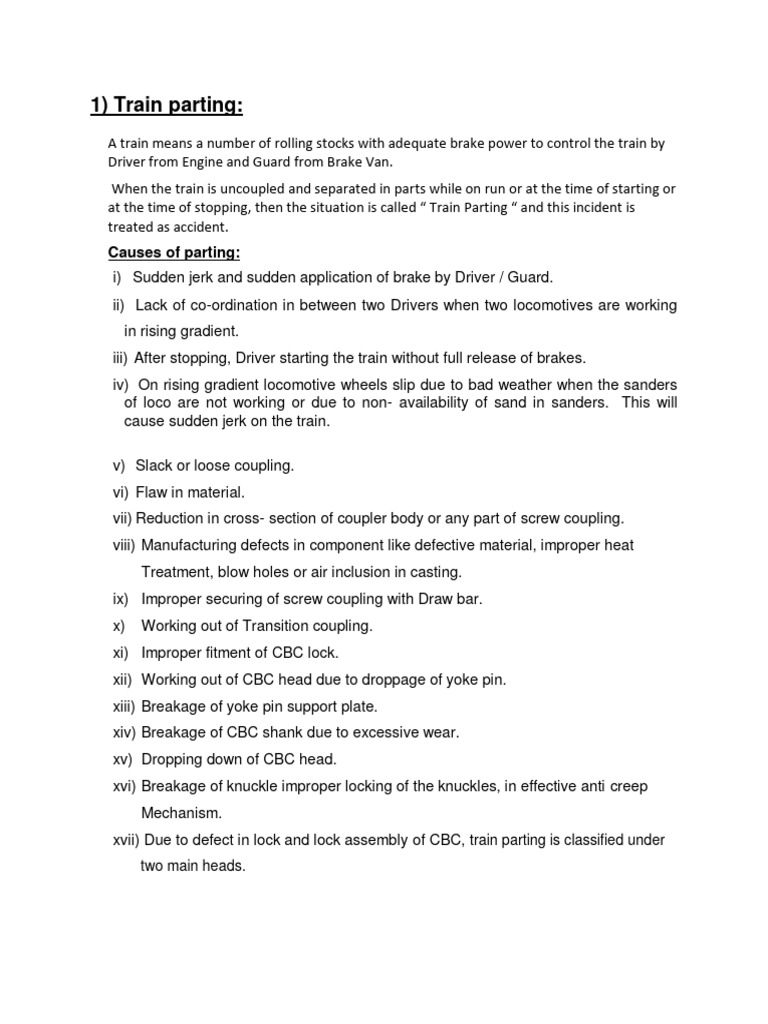 Train Parting Causes & Remidies 2 PDF Train Mechanical Engineering