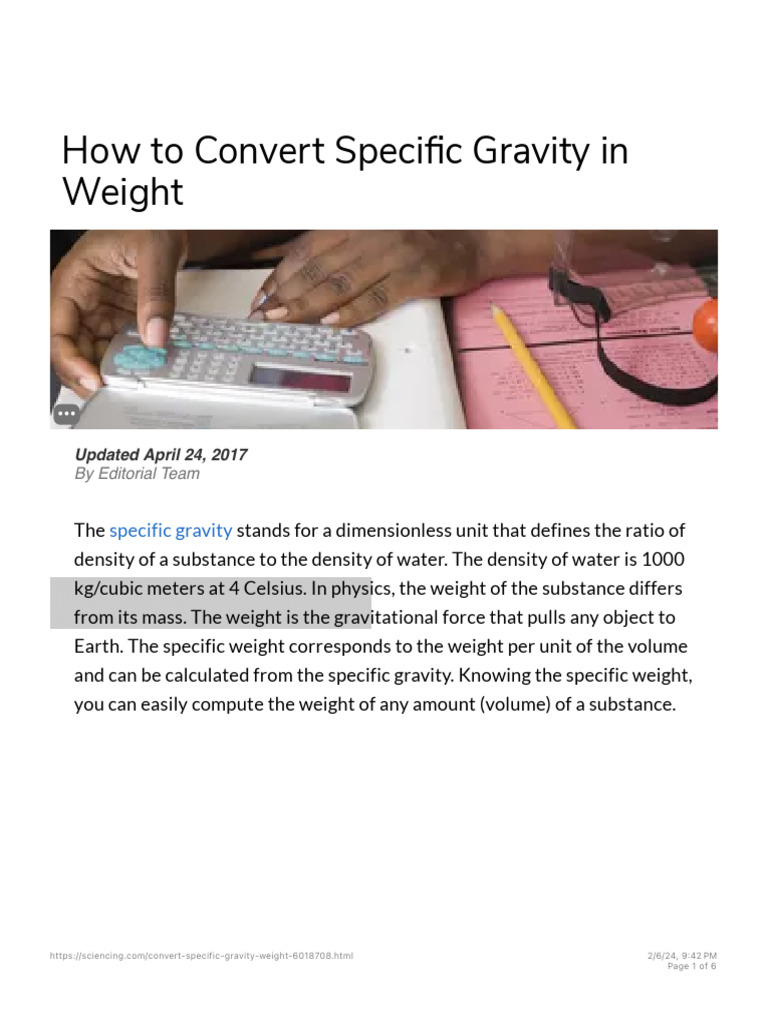 Converting Specific Gravity to Weight | PDF | Weight | Density