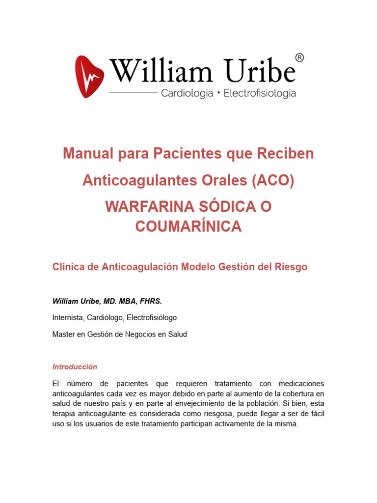 Manual WARFARINA 2019 | PDF | Trombo | Medicamentos con receta
