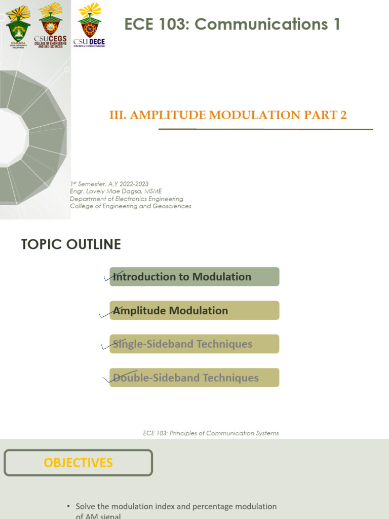 Amplitude Modulation Techniques in ECE 103 | PDF | Modulation | Wireless