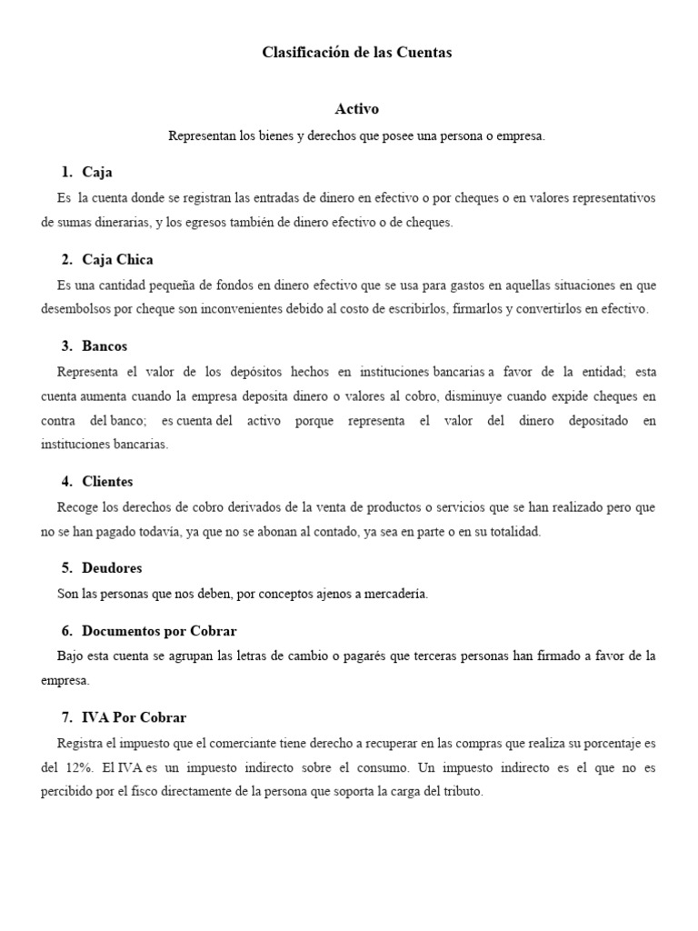 Clasificación de Las Cuentas de Contabilidad | PDF | Contabilidad | Bancos