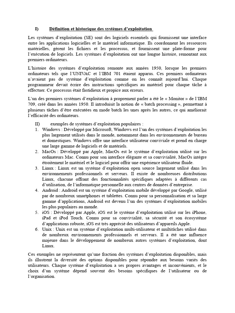 Historique et types de systèmes d'exploitation | PDF | Système d ...