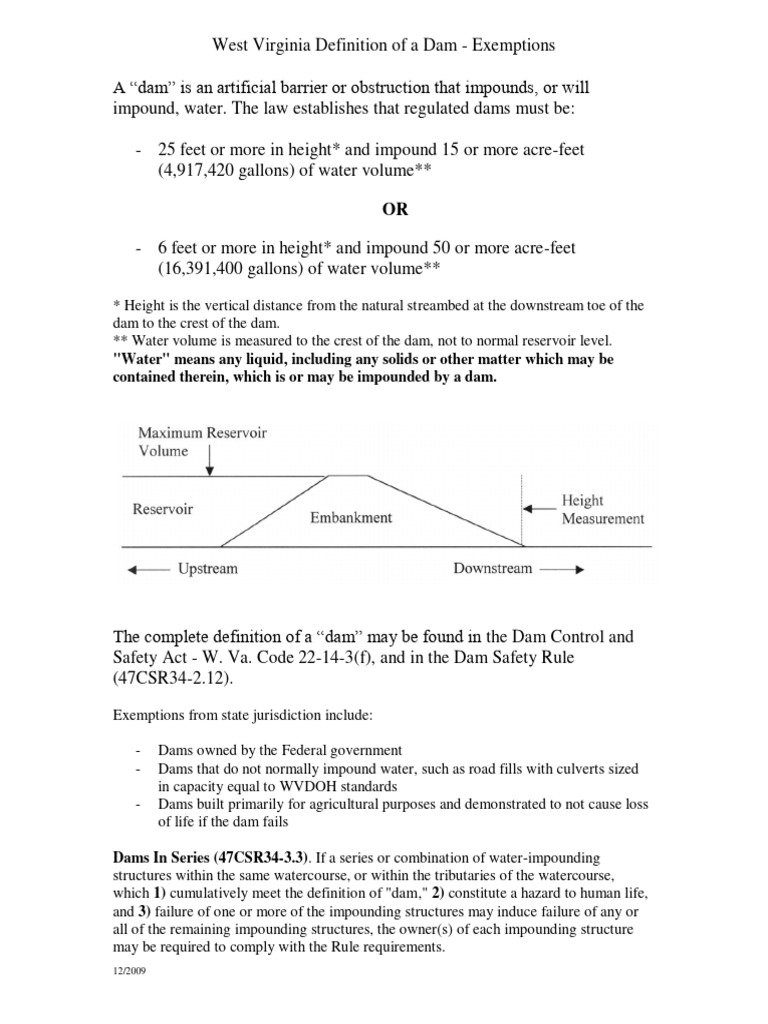 West Virginia Dam Definition and Exemptions | PDF