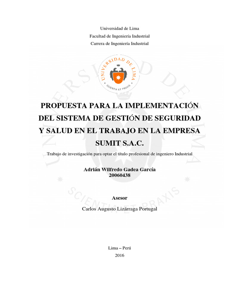 Propuesta Para La Implementacion Sgsst En La Empresa Sumit