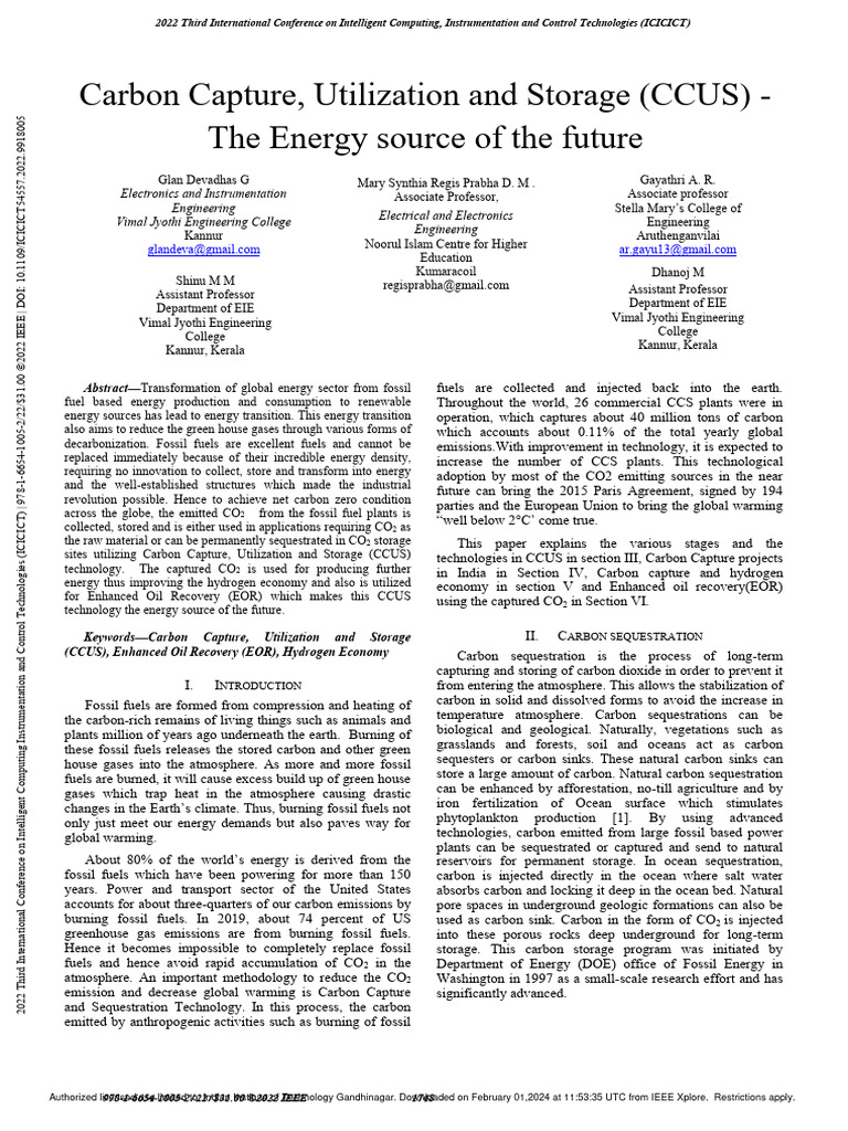 Future of Carbon Capture Technology | PDF | Carbon Capture And Storage ...