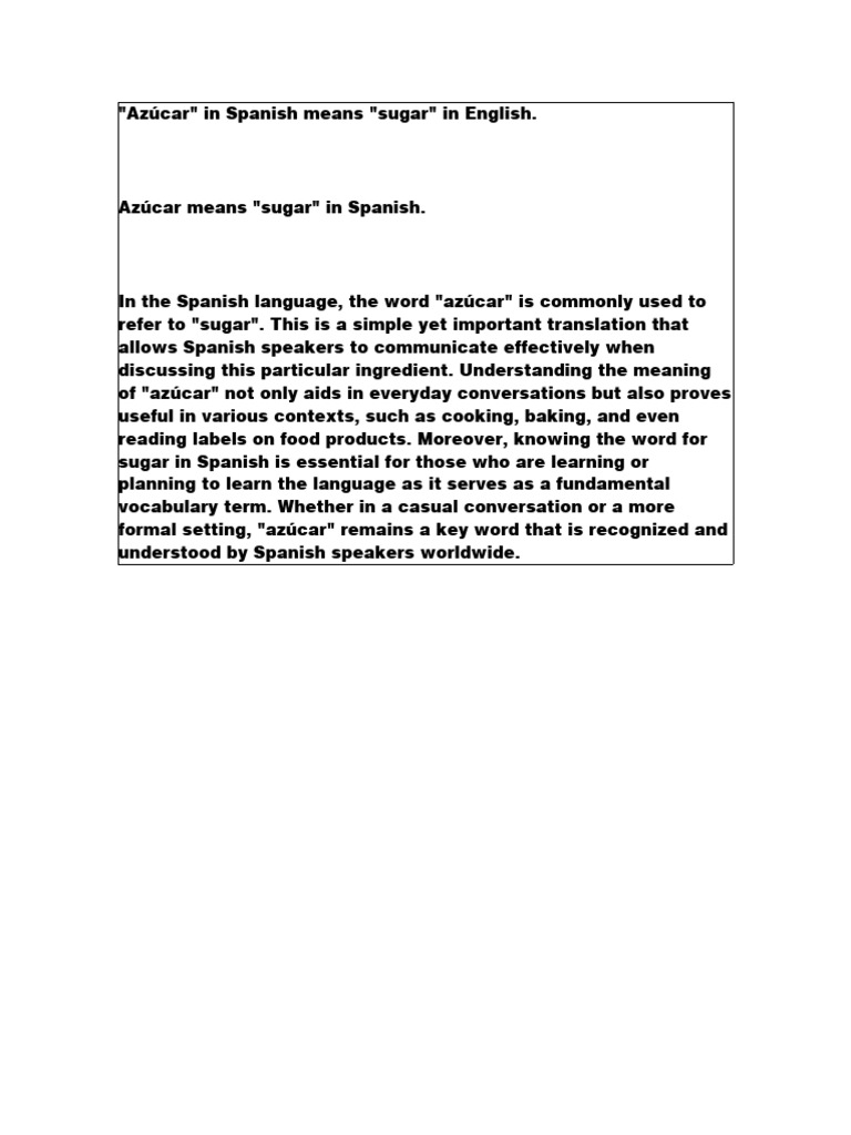 Azúcar: Meaning and Importance in Spanish | PDF