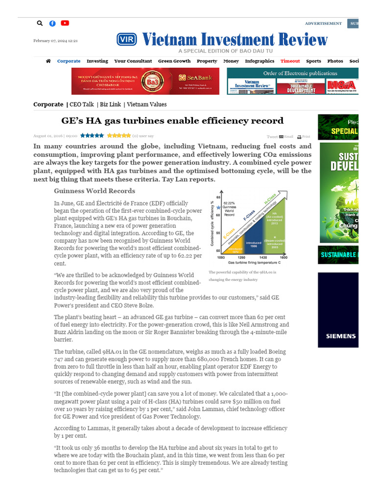 Ge S Ha Gas Turbines Enable Efficiency Record Pdf Power Station
