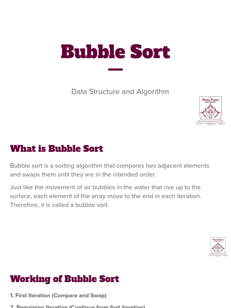 Bubble Sort - Algrithm and Data Structure | PDF