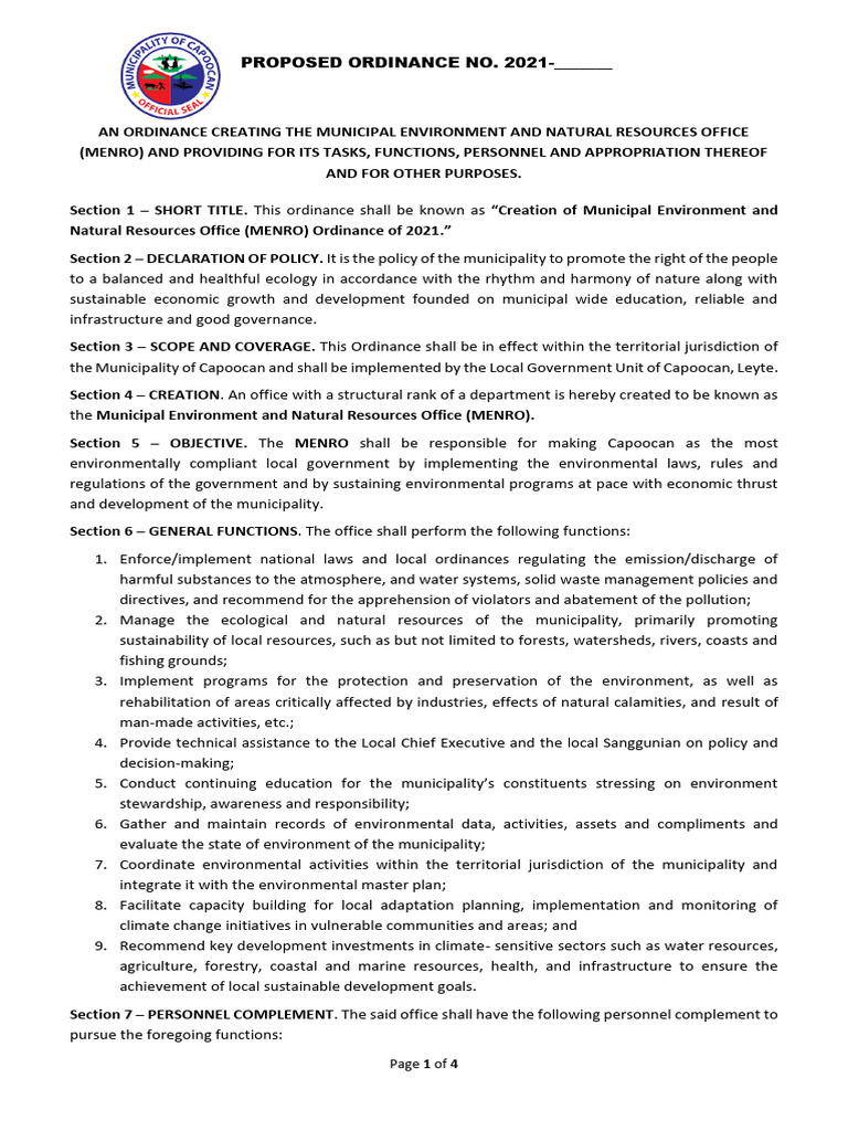 MENRO Creation and Responsibilities Ordinance | PDF | Sustainability ...
