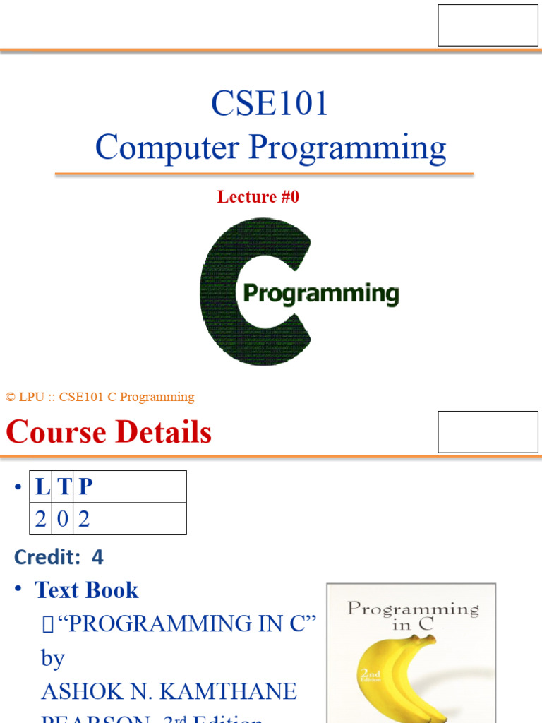 CSE 101 Lecture Zero | PDF | Computer Programming | C (Programming ...