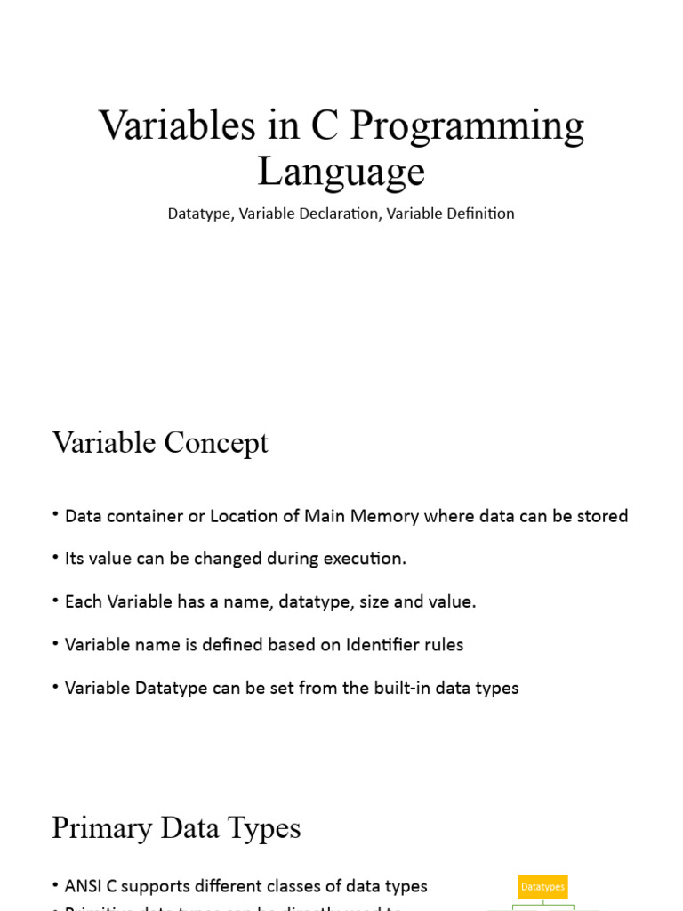 03 Variables in C Programming Language | PDF | Data Type | Variable ...