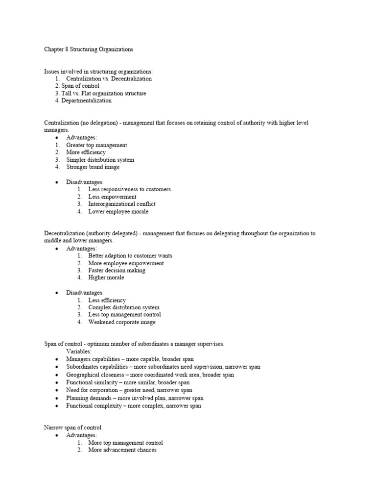 Chapter 8 Structuring Organizations Pdf Empowerment Leadership