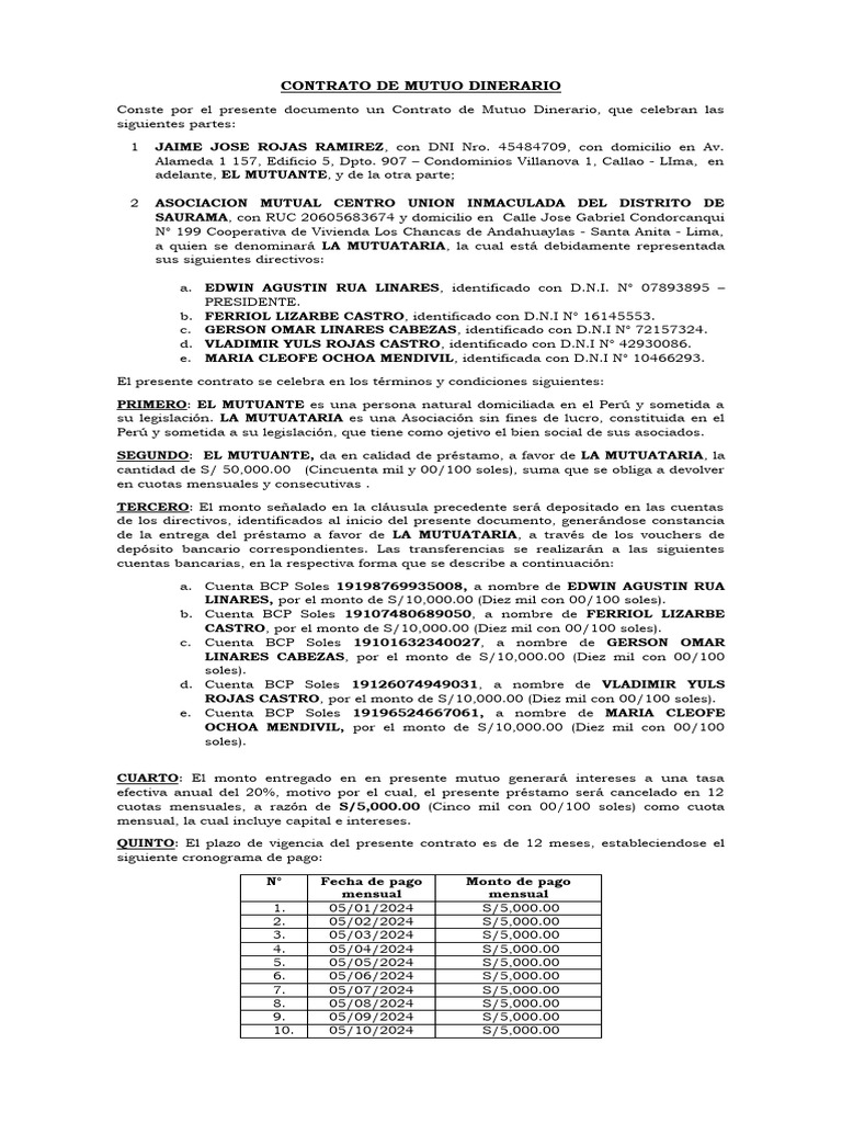 Contrato de Mutuo Amcuids | PDF