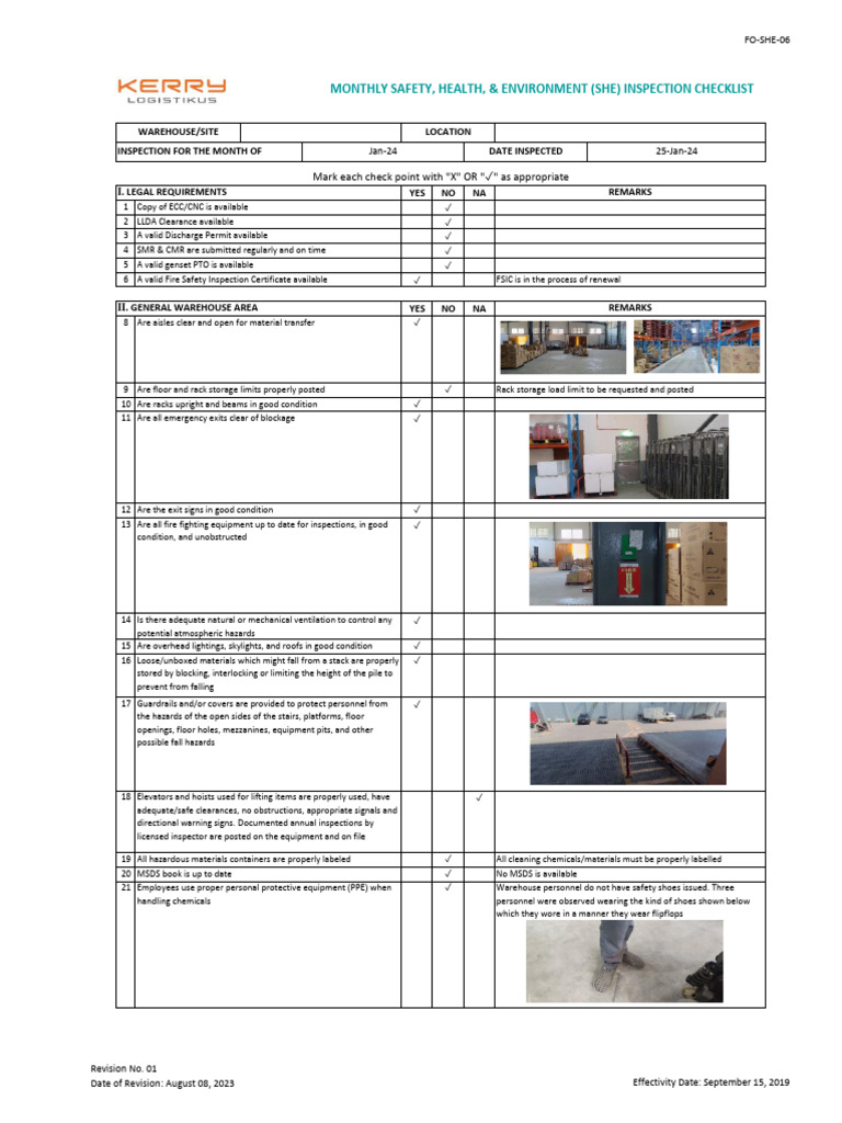 Monthly SHE Inspection Checklist | PDF | Fire Safety
