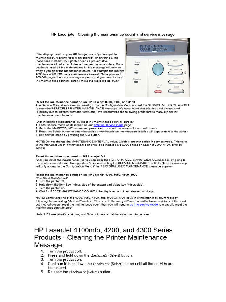 Resetting HP Laserjet Maintenance Counts | PDF | System Software ...