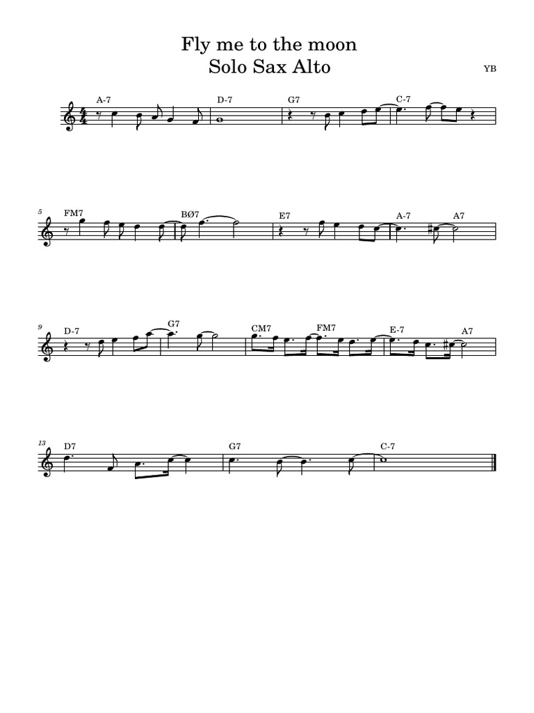Alto Sax Solo: Fly Me to the Moon | PDF