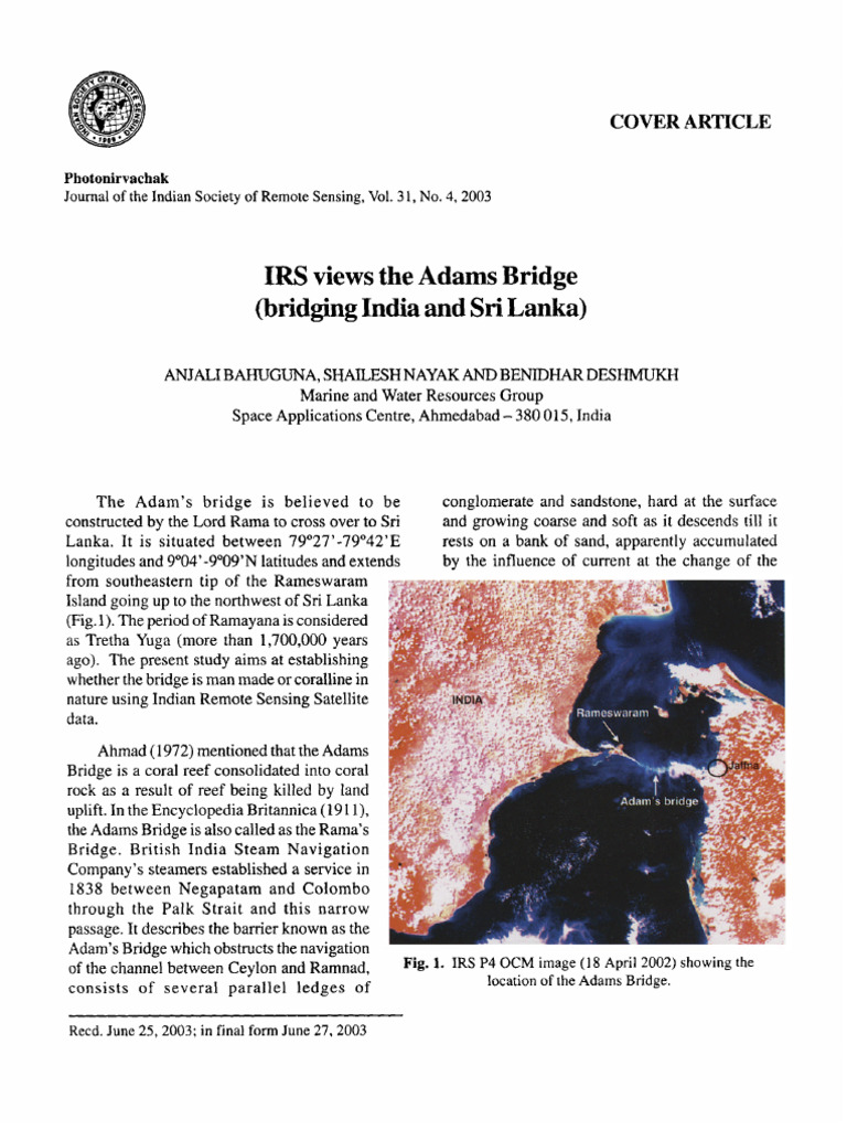 IRS View On Adam's Bridge | PDF | Coral Reef | Coastal Geography
