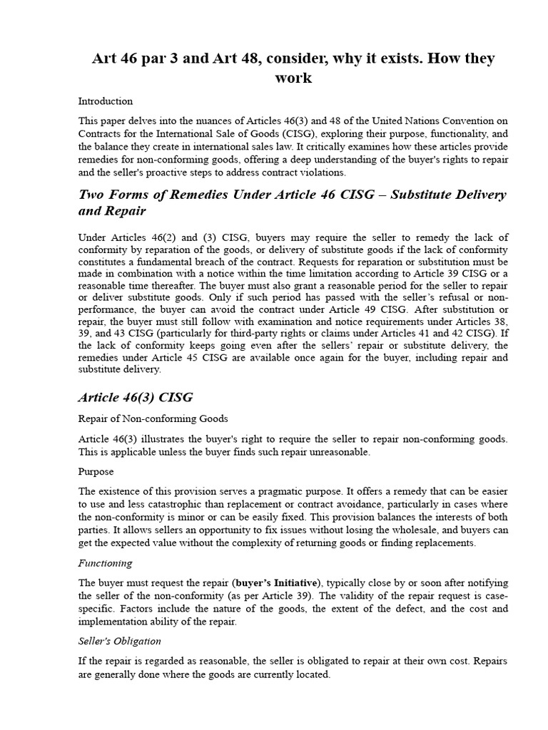 Understanding Articles 46(3) & 48 CISG | PDF | Breach Of Contract ...