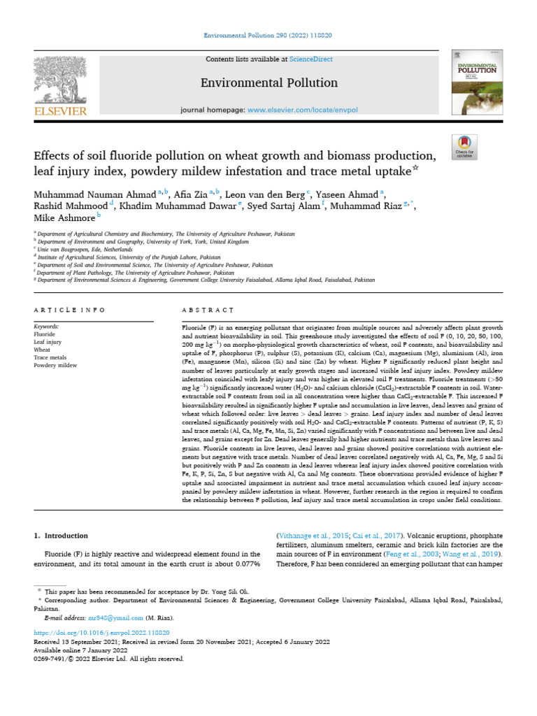 2022 Riaz GCU FSD Env. Pollution | PDF | Soil | Ph